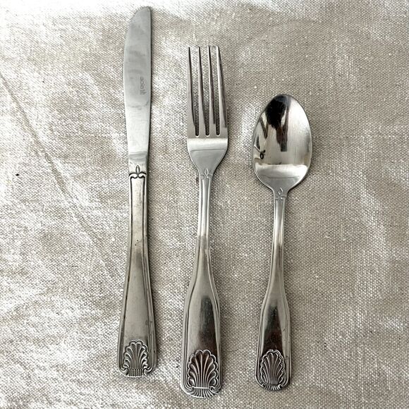 SOLA Switzerland AG Other - 1920s Vintage 3pc Swiss Made Art Deco Silverware Set - Sola Switzerland Seashell